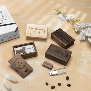 Custom Engraved USB 3.0 with Walnut/Maple Wood Box - Ideal for Storing Memories, Gift for Wedding Couples, Keepsake & Logos, 4GB-128GB