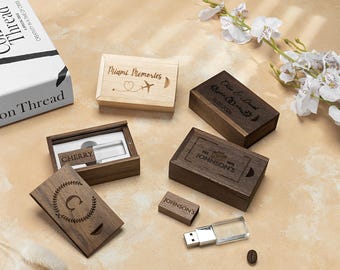 Custom Engraved USB 3.0 with Walnut/Maple Wood Box - Ideal for Storing Memories, Gift for Wedding Couples, Keepsake & Logos, 4GB-128GB