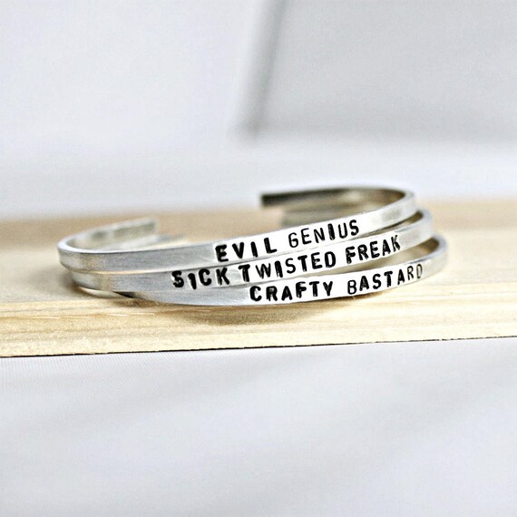 Funny Jewelry Skinny Silver Cuff Adjustable Hand Stamped Etsy