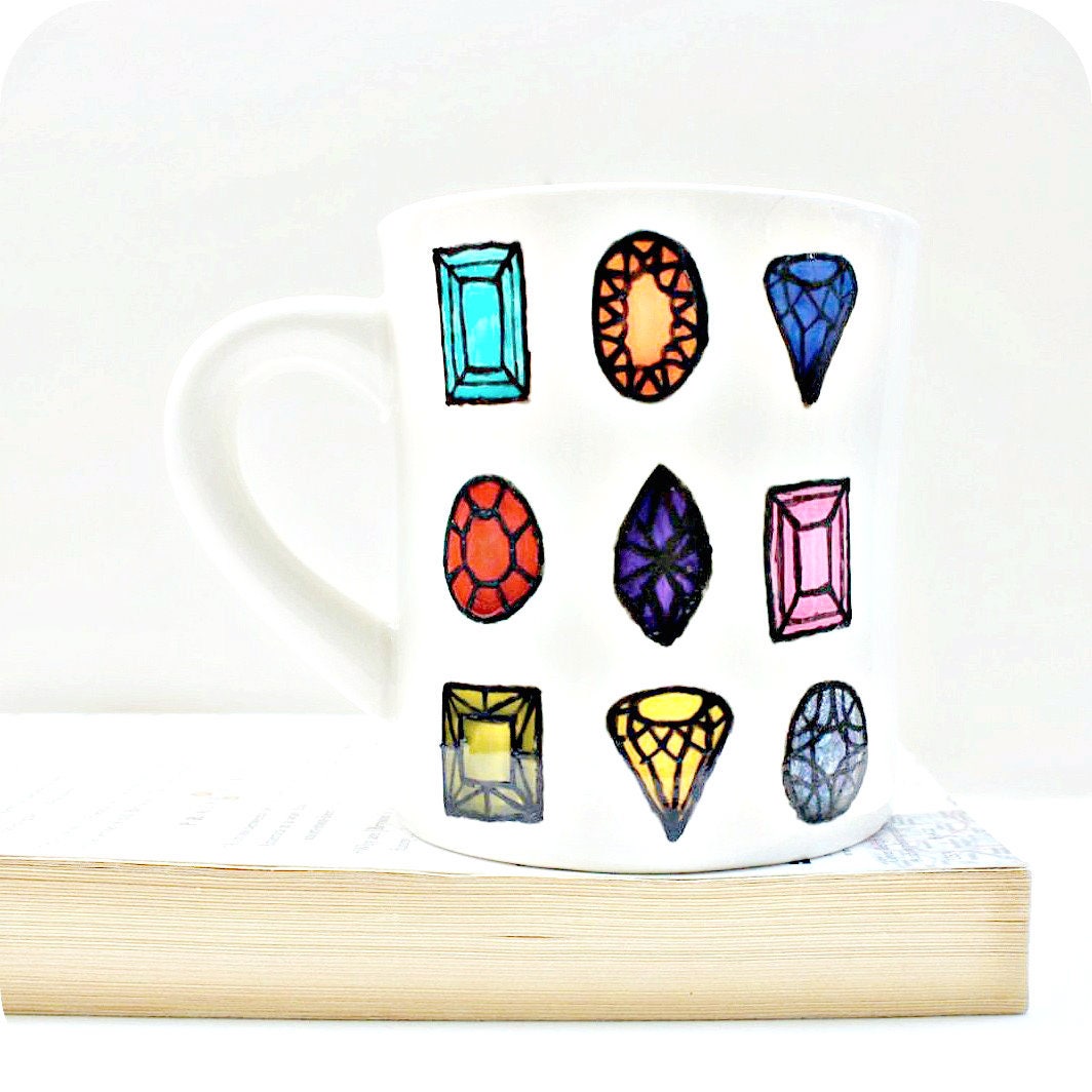 Bejeweled Mug coffee tea cup diner mug rainbow gem hand | Etsy