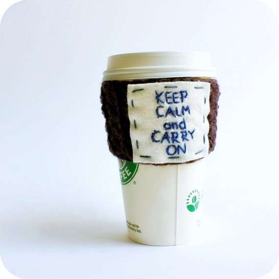 Travel mug cozy coffee tea Keep Calm and Carry On blue purple Etsy