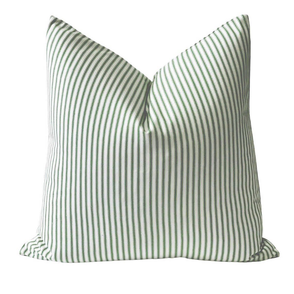 Green Ticking Stripe Pillow Cover Green and White Stripe Etsy