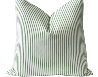 Green Ticking Stripe Pillow Cover, Green and White Stripe Pillow Cover, Spring Throw Pillow, Spring Throw Pillow, Modern Farmhouse, 20 x 20