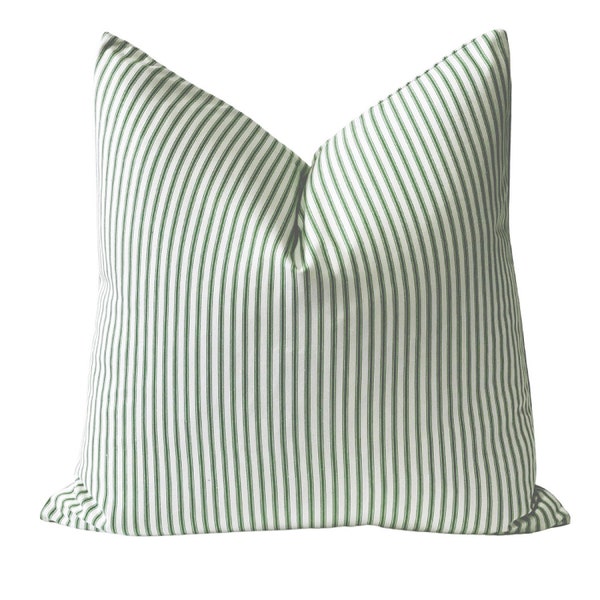 Green Ticking Stripe Pillow Cover, Green and White Stripe Pillow Cover, Spring Throw Pillow, Spring Throw Pillow, Modern Farmhouse, 20 x 20