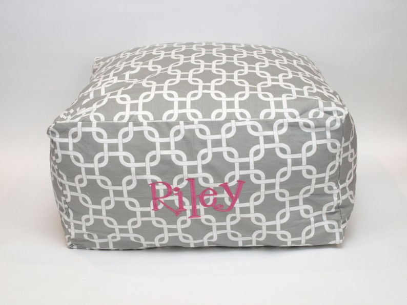 24 Floor Pouf Ottoman in Gray and White with Monogram Etsy