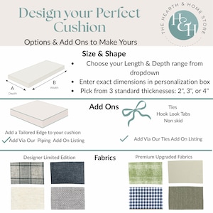 Three designer upholstery fabric options in neutral tones for custom window seat cushions, bench pads, and indoor seating