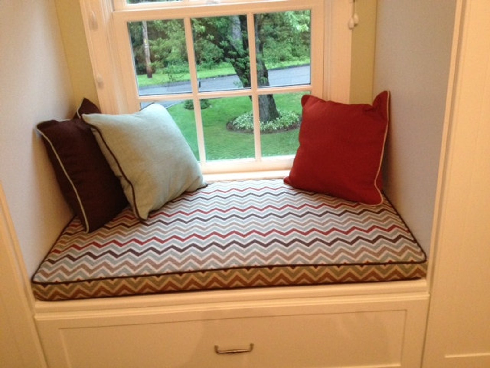 Custom Sewn Trapezoid Bay Window Seat Cushion With Cording Etsy