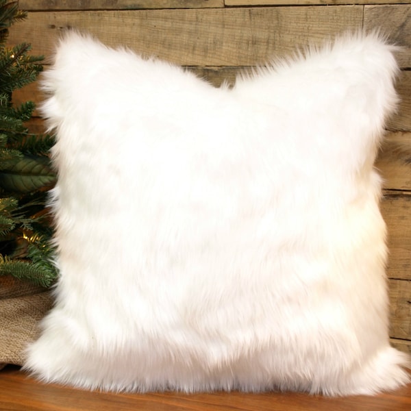 Faux Fur Pillow Cover Winter White Throw Pillow, Chenille  Accent Pillow, Decorative Pillow 10 Sizes  18 x 18 and 20 x20, Home Decor