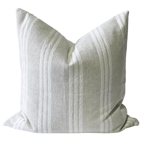 Neutral Linen Stripe Pillow Cover: Modern Farmhouse Boho Decor