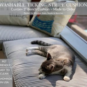 3 Inch  Washable Ticking Stripe Custom Bench Cushion for Window Seats Pet Friendly Mudroom Seat Easy To Clean Kitchen Nook Cushions