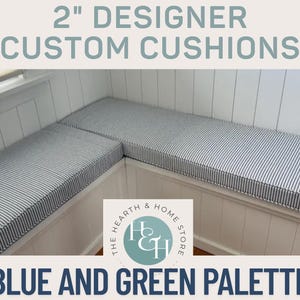 2" Custom Bench Cushion Green and Blue  Luxe Style Seating, Made in USA