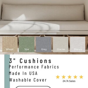 3" Custom Bench Cushion Washable Performance Fabric Pad Durable Indoor Window Seat Made to Order Mudroom Cushion In Stock Program image 10