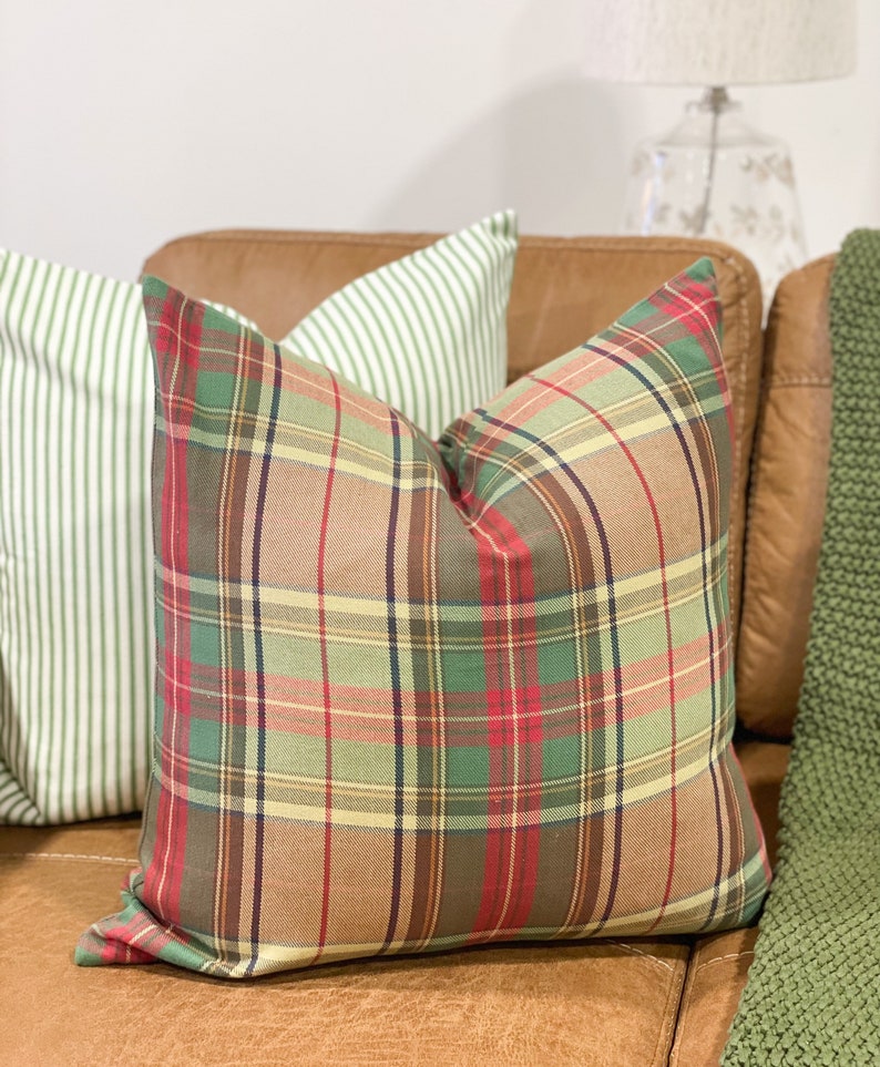 Green Ticking Stripe Pillow Cover Green and White Stripe Etsy