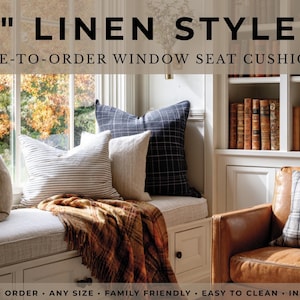 Custom 3" Window Cushion Bench Pad Linen Look Seat Cover with Foam Insert for Dining Room Banquette Book Nook Indoor Comfort