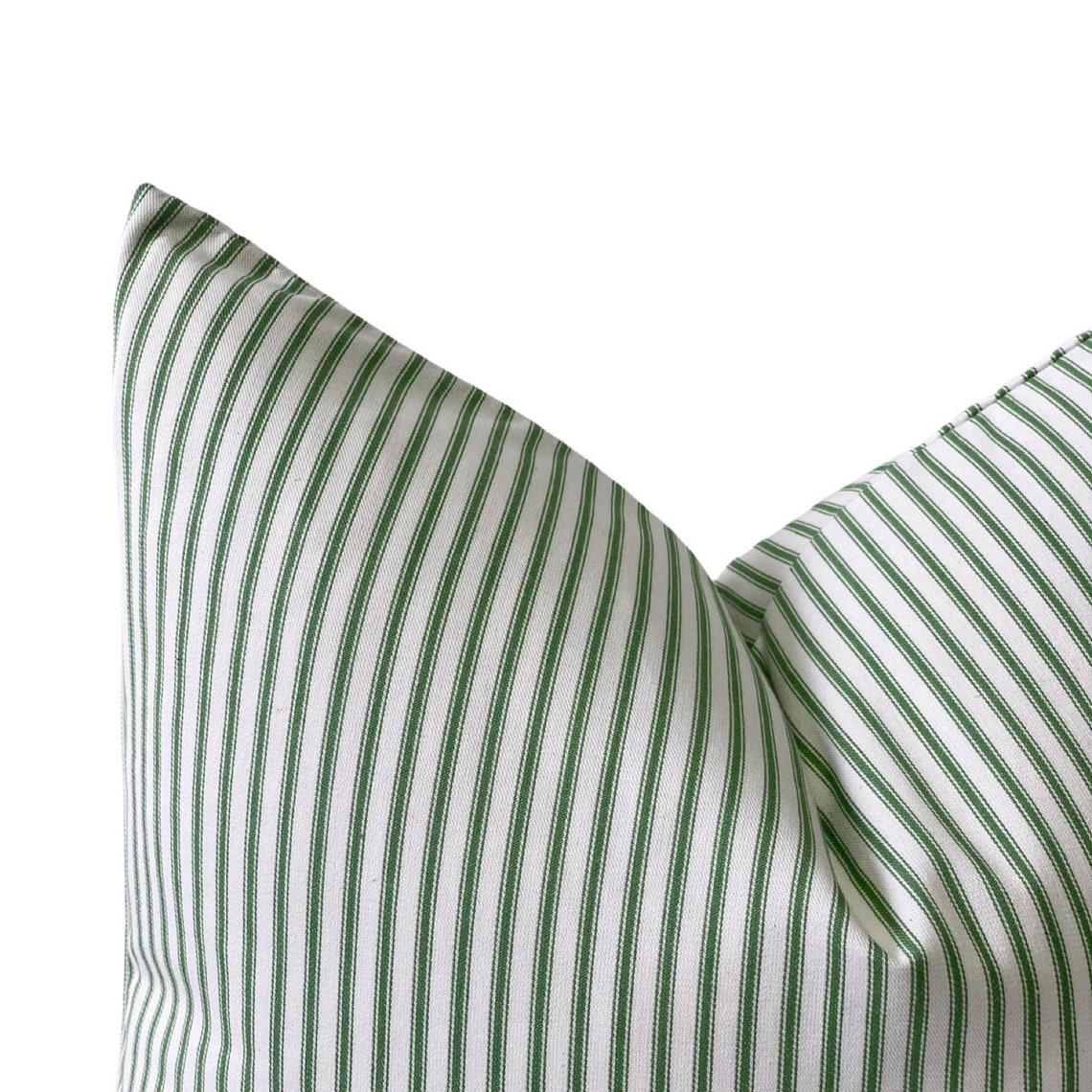 Green Ticking Stripe Pillow Cover Green and White Stripe Etsy