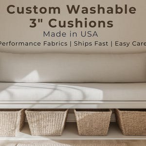 Custom Bench Cushion  3&quot; Thick Washable Performance Fabric Window Seat Cushion Made in USA Indoor Bench Pad Entryway or Mudroom Seating