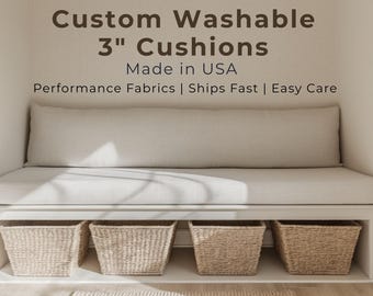 Custom Bench Cushion  3&quot; Thick Washable Performance Fabric Window Seat Cushion Made in USA Indoor Bench Pad Entryway or Mudroom Seating