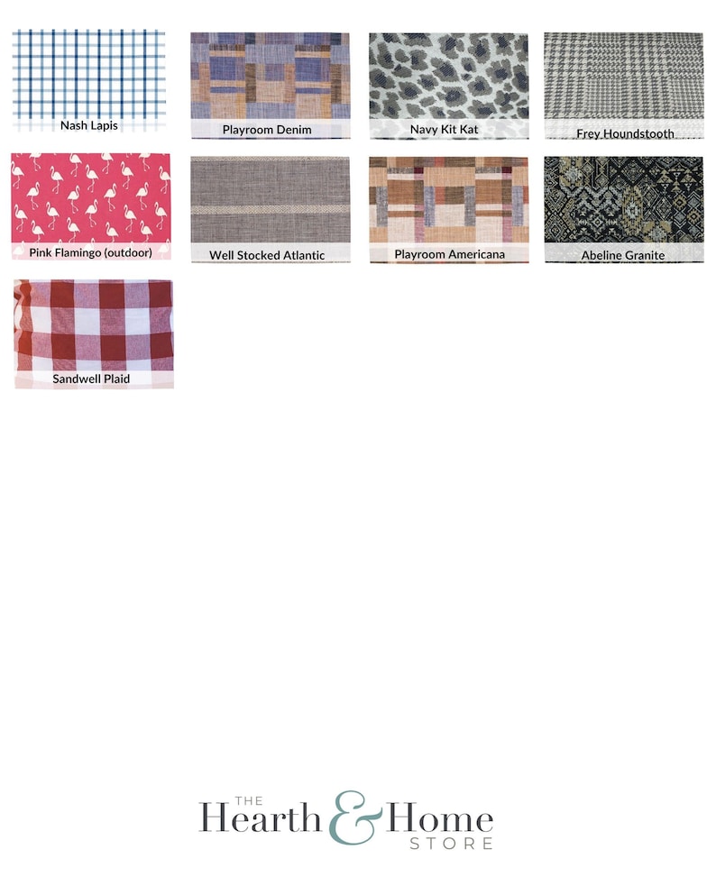 a collection of various fabric swatches and patterns, including patriotic linens, high-performance velvet, and different types of linen.