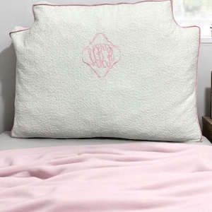 Monogram Dorm Headboard Pillow | White Boucle Twin Bed Reading Backrest