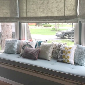 Custom Sewn Trapezoid Bay   Window Seat Cushion with Cording Playroom, Nursery, Bench Seat , Chair Pad