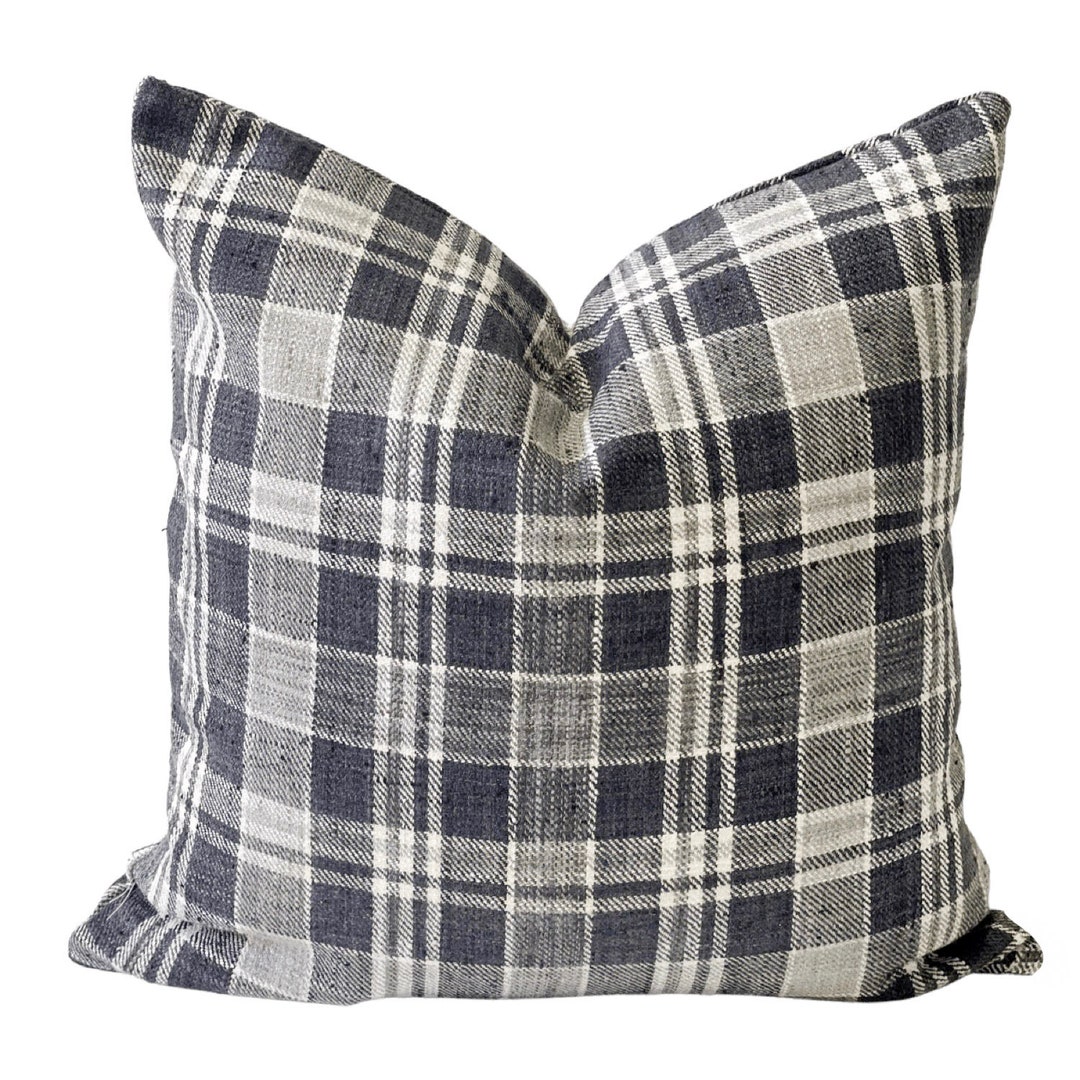 Charcoal Grey Plaid Pillow Cover , Henry Grey Plaid Pillow, Winter