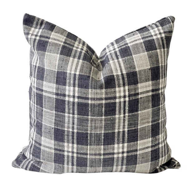 Charcoal Grey Plaid  Pillow Cover , Henry Grey Plaid Pillow, Winter Throw Pillow, French Country Cottage Core  20 x 20 Free Shipping