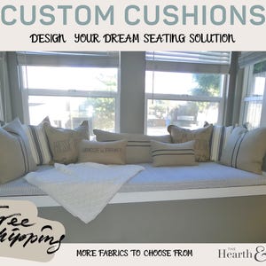 Custom 2 Inch Bench Seat Cushion Zipper Cover Window Seat Banquette Mudroom Cushion with Insert  Bay Window Cushion Made-to-Order