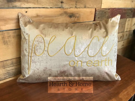 Metallic Peace Embroidered Pillow Cover Black metallic holiday Pillow cover 24