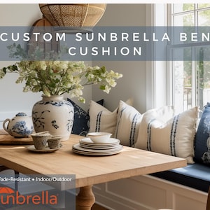 Custom Blue or Green Bench Cushion Sunbrella® 2&quot;  Made to Order Window Seat Cushion  Indoor/Outdoor Navy Sage Washable Fade-Resistant