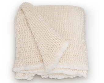 Eco Waffle Ansely Ivory Cotton Recycled Comfort Throw Blanket 60" x 70"