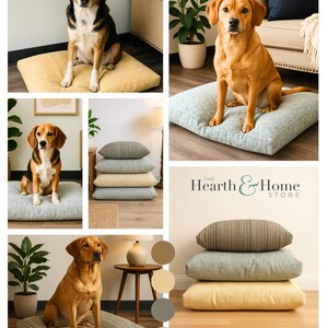 Custom Size Pet Bed Designer Fabric Options Eco Friendly Post Industrial Recycled Foam Dog Cushion Collection Sustainable Materials Machine Washable Cover Multiple Sizes Available Quality Interior Filling Modern Pet Furniture Elegant Home