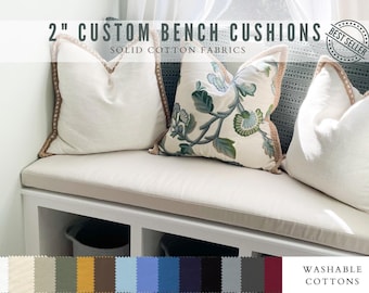 Custom 2 Inch Bench Cushion Indoor Window Seat Banquette or Mudroom Durable Cotton Duck Fabric Quick Ship Made in USA