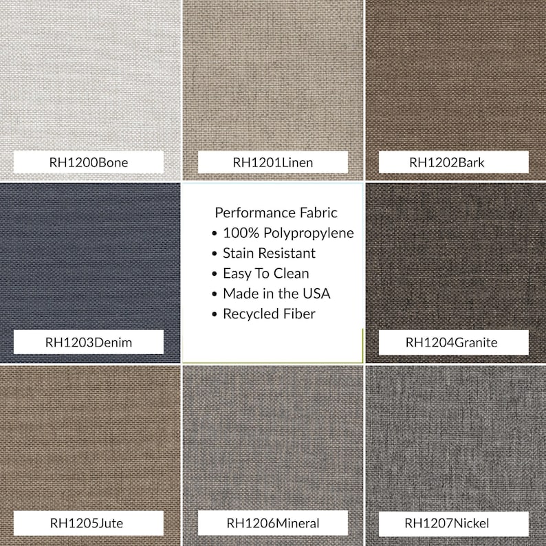Neutral Linen look performance washable  fabric swatches in neutrals and textures for custom bench cushions.