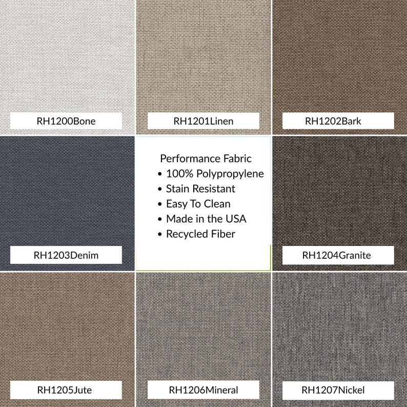 Neutral Linen look performance washable  fabric swatches in neutrals and textures for custom bench cushions.