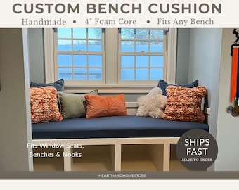4 Inch Thick Custom Bench Seat Cushion Indoor Window Seat or Nook Pad Made to Order in Your Fabric Choice Hearth and Home Store