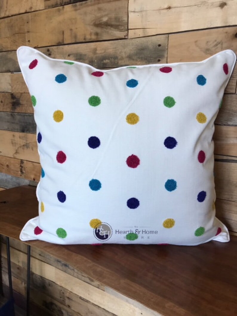 Fun Embroidered Polka Dot Pillow Cover Pink Aqua Yellow Etsy