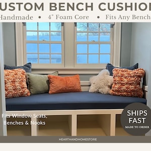 4 Inch Thick Custom Bench Seat Cushion Indoor Window Seat or Nook Pad Made to Order in Your Fabric Choice Hearth and Home Store