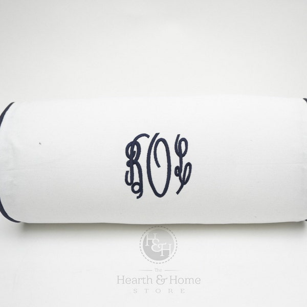 Free Shipping Monogrammed Bolster Pillow Nursery Pillow, Wedding Gift, Kids Room Decor, 7 x 16 Embroidered Pillow, Personalized Neck Roll