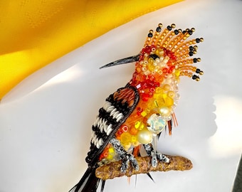 Handmade 3D Beaded Bird Brooch, Colorful Nature Art Pin, Statement Jewelry