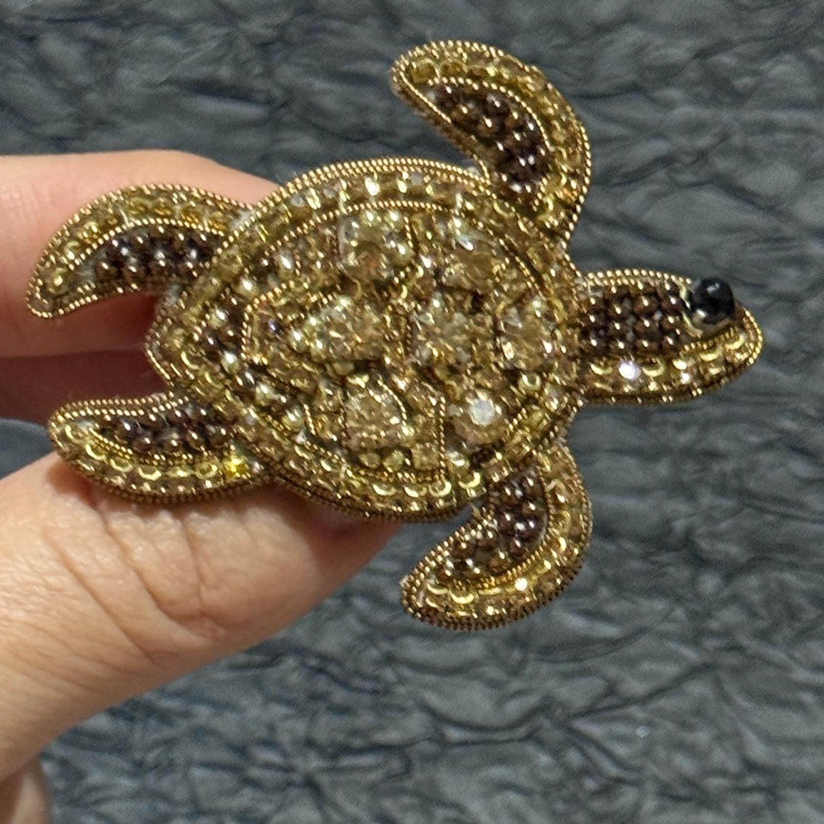 Broche Tortue En Métal Doré - Longueur 3 Cm, Bon état, Vintage Ou Fantaisie