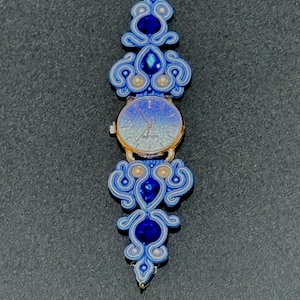 Handmade Soutache Watch: Blue Crystal Beaded Bracelet, Adjustable Strap