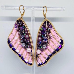 Handmade Beaded Sequin Earrings: Pearl Drop Statement Jewelry