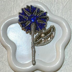 Handcrafted Blue Crystal Floral Brooch - Elegant Beaded Flower Pin
