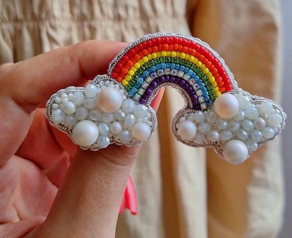 Handmade Beaded Rainbow Brooch – Pearl Cloud LGBTQ Pride Pin - Etsy