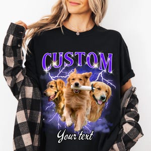 Custom Pet Bootleg Shirt, Retro Dog Cat Photo Tee, Personalized Pet Shirt, Funny Custom Graphic, Cat Mom or Dog Dad Gift, Custom Photo Tee