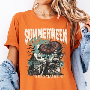 Summerween Shirt Comfort Colors®, Spooky Beach Skeleton Sweatshirt, Halloween Summer Vibes T-Shirt, Goth Beach Shirt, Creepy Summer Shirt