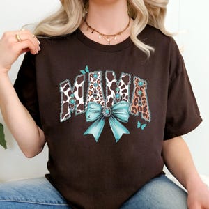 Western Mama Shirt, Coquette Mama Tee, Coquette Bow Western Mama Gift Tee, Howdy Fall Western Mama Sweatshirt, Cowhide, Turquoise, Cowgirl