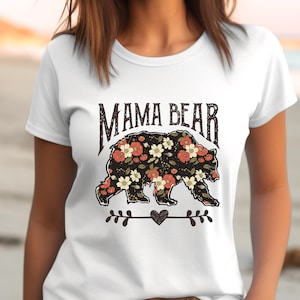 Mom Shirt, Cute Mama Bear with Flowers Shirt, Boho Mama Bear Sweatshirt, Mama Bear Retro Flower Vintage Tee, Motherhood Mama Bear T-Shirt