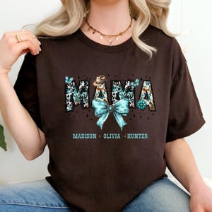 Personalized Western Mama Sweatshirt, Coquette Mama Shirt, Coquette Western Bow Shirt, Mama Cow Shirt, Cowhide Shirt, Turquoise Cowgirl