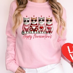 Sudadera Happy Meowentines, divertida camiseta de San Valentín para amantes de los gatos, mamá gata, camiseta de corazón de San Valentín para mujer, regalo de San Valentín para ella